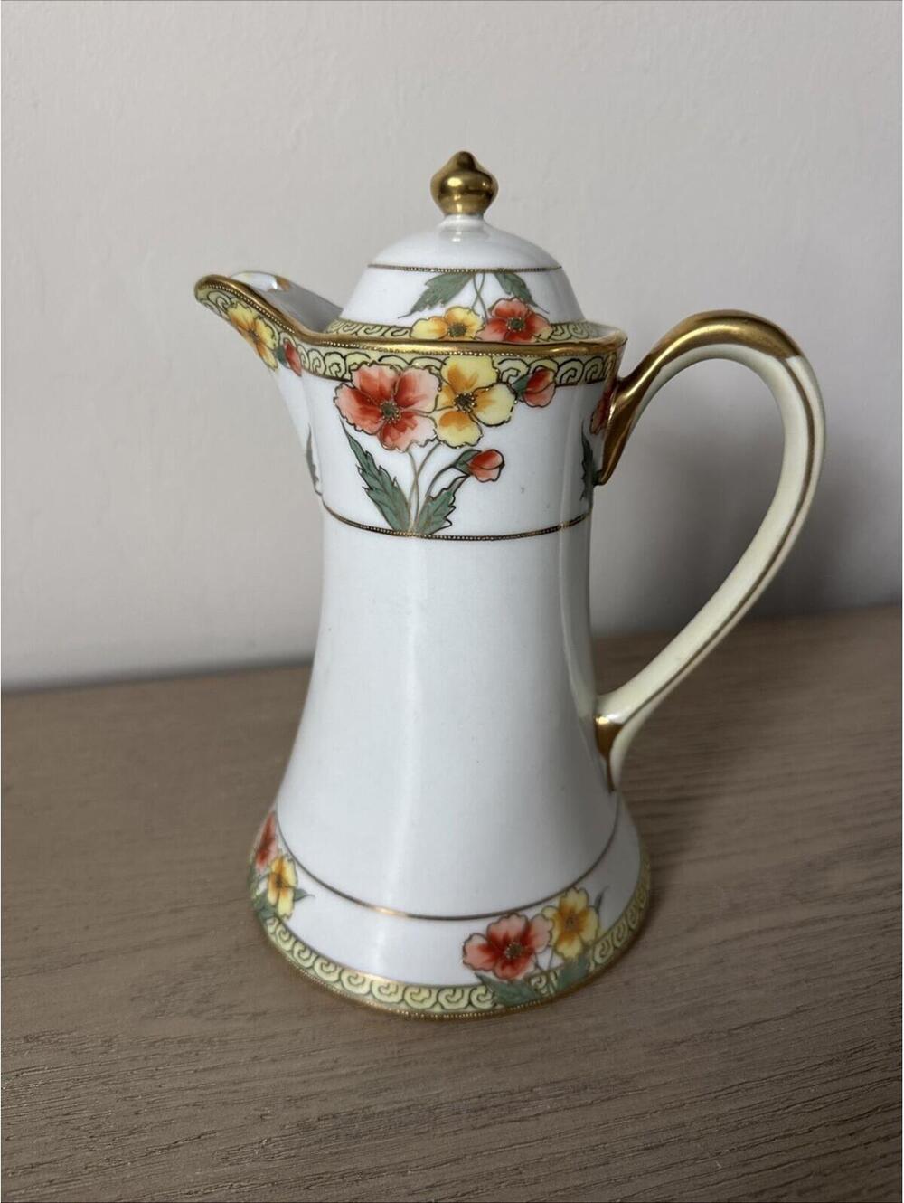 Vintage Hand Painted Floral Gold Nippon Moriage Chocolate Pot Tea Pot Gorgeous